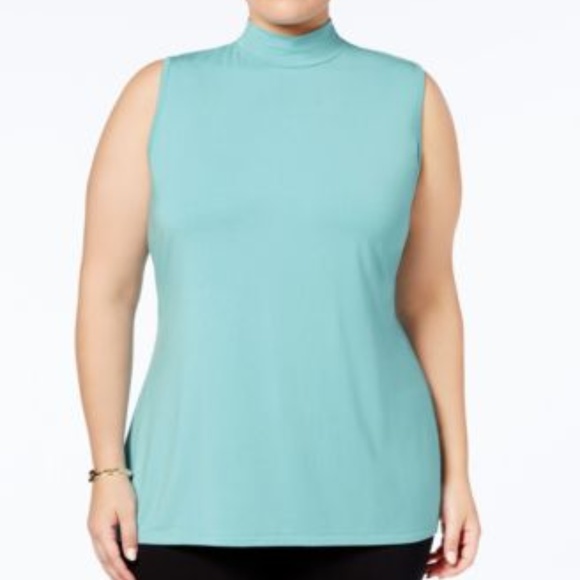 Charter Club Tile Blue Mock-Neck Top - Picture 1 of 5
